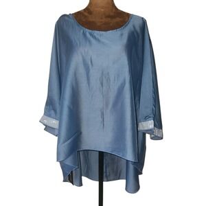 XPlus Wear Top Tunic Plus Size One Size Blue Sheer Sequins Beach Lightweight NWT